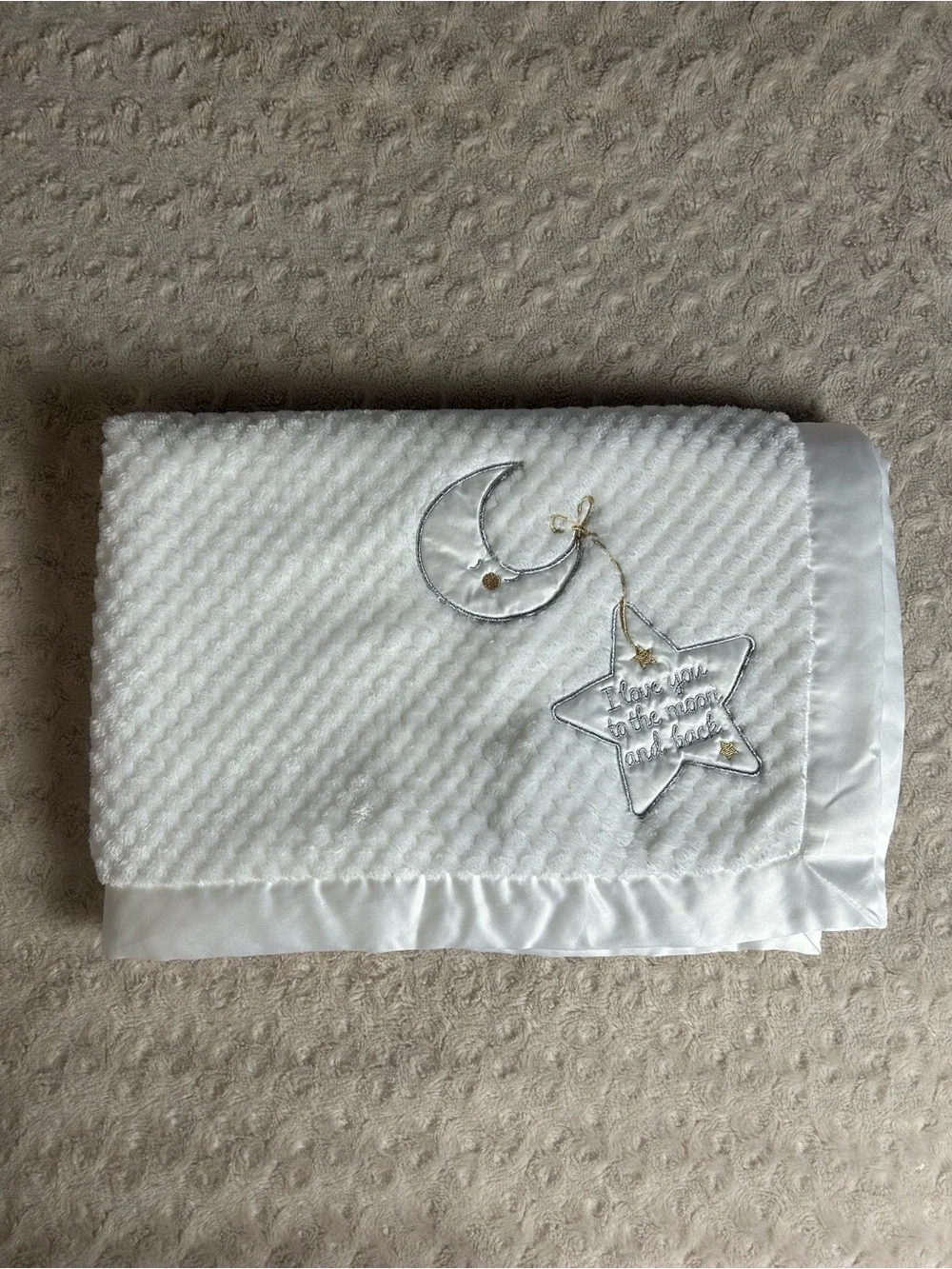 Baby Starters I Love You To The Moon and Back White Blanket Star Silver Gold